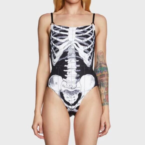 NEW NWT Dolls Kill Towers Skeleton Swimsuit Size M Medium - Picture 2 of 11